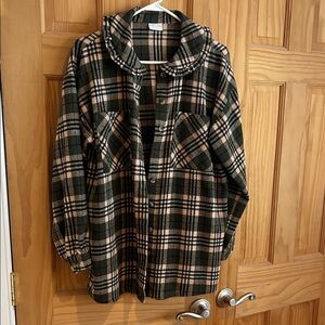 Maternity PIECES Plaid Button-Front Shacket in Olive & Blush